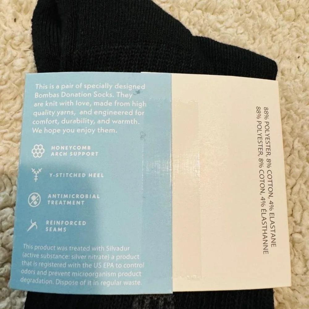 Bombas Crew socks size small black honeycomb arch support stay up antimicrobial